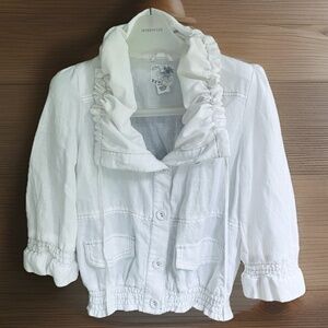 Rare Anthropologie Ryu Linen & Cotton Gathered Collar White Short Jacket Size S